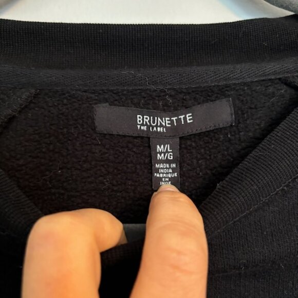 Brunette the label M/L Black Sweater "No Champagne. No Gain" - Picture 2 of 5